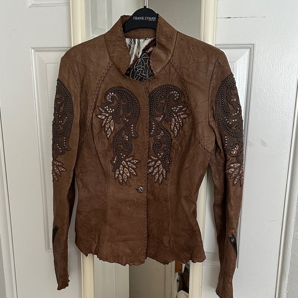Brown Embellished Leather Jacket
